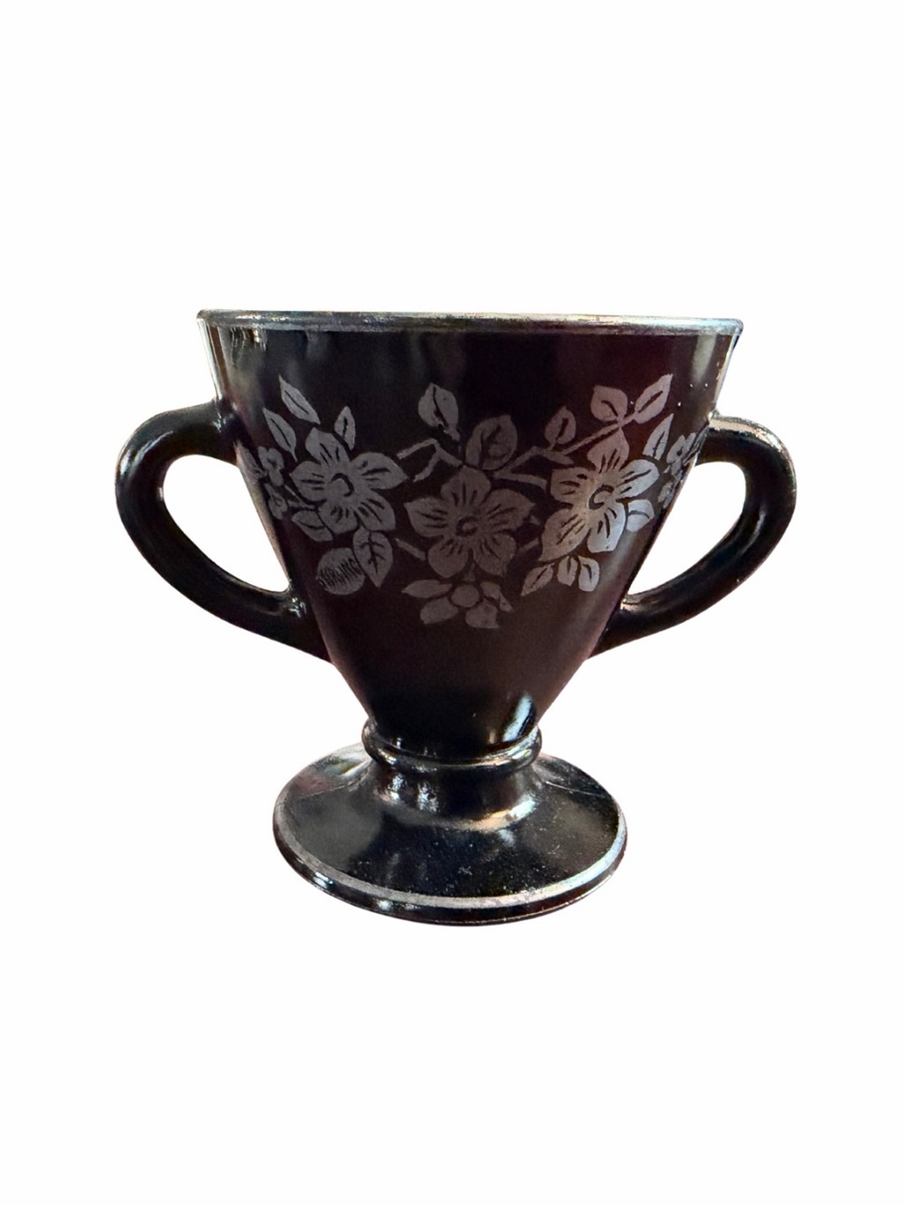 Vintage 1930’s Hazel Atlas 4” Black Amethyst Double Handled Sugar Bowl
